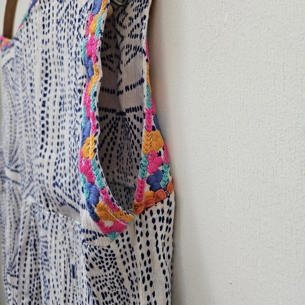 Anthropology THML Tank Top Blue & White Embroidered Size L - Picture 5 of 6